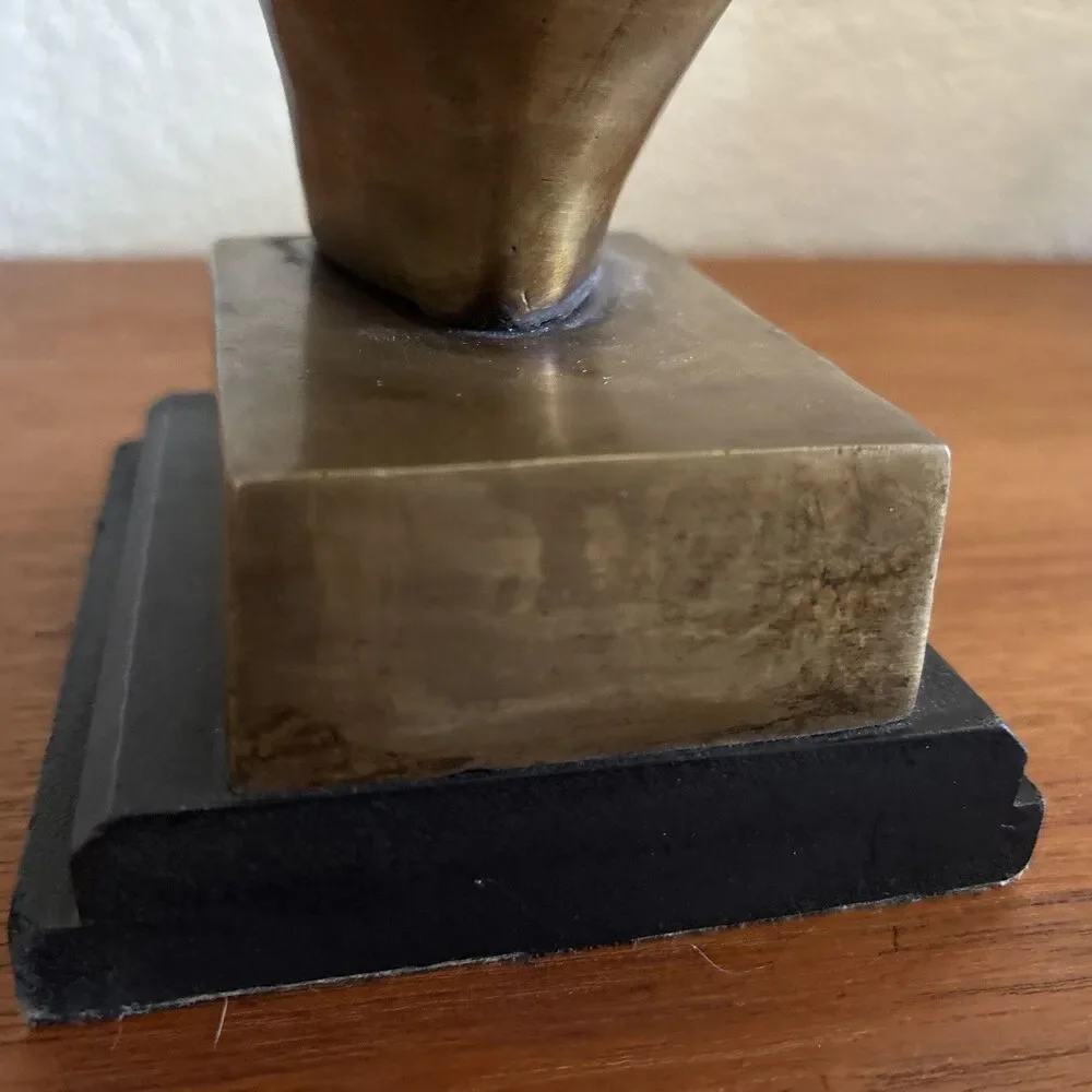 Vintage Brass Greyhound Bust Sculpture Wood Base Whippet Dog Bookend 8”